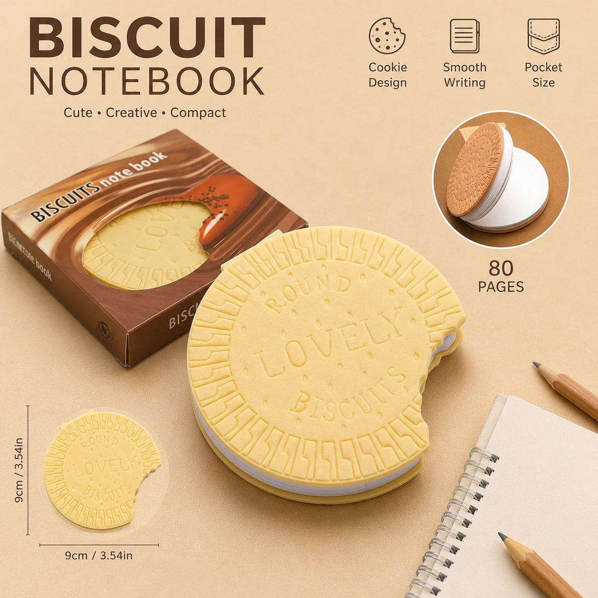 BISCUIT CUTE NOTEBOOK COMPACT AND CHOCOLATE SCENTED [BEIGE]